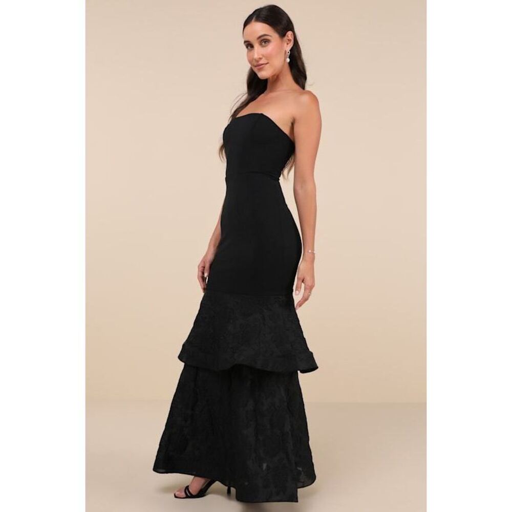 Lulus Immense Drama Black Strapless Tiered Jacquard Maxi Dress - Size XS